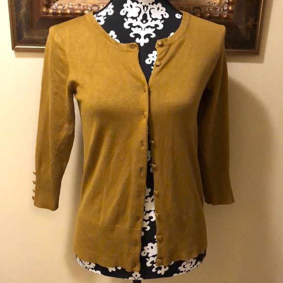 💛Classic Silk blend covered button down and at wrists golden brown cardigan - Picture 1 of 8
